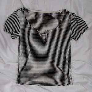 American Eagle Striped Short Sleeve Henley Shirt
